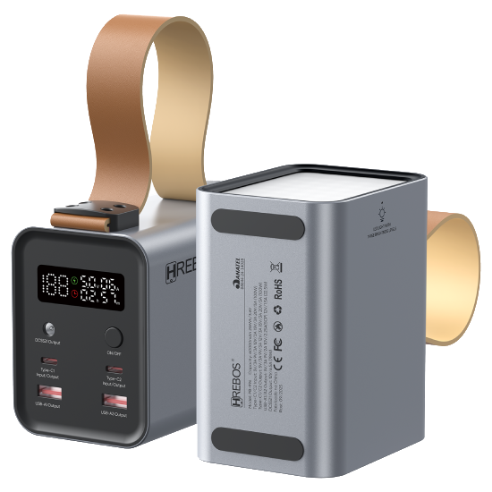 Vista do Power Bank Hrebos PB-996 mostrando painel frontal e base