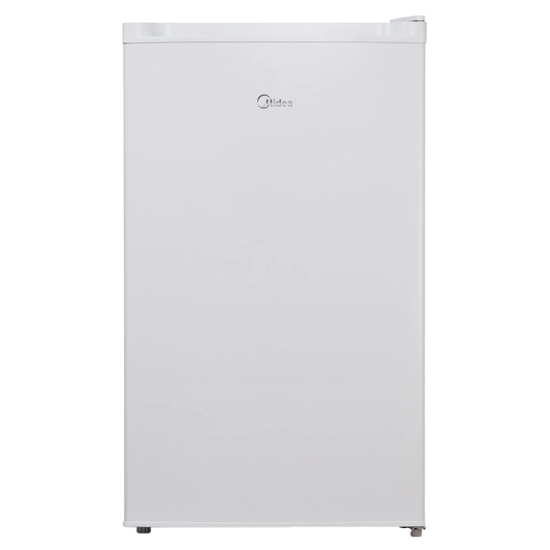 Vista frontal do frigobar Midea 124L branco com porta fechada