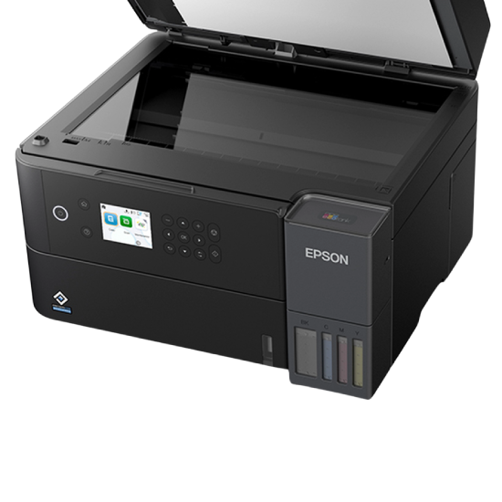 Tampa superior aberta exibindo a mesa de digitalização scanner da Epson