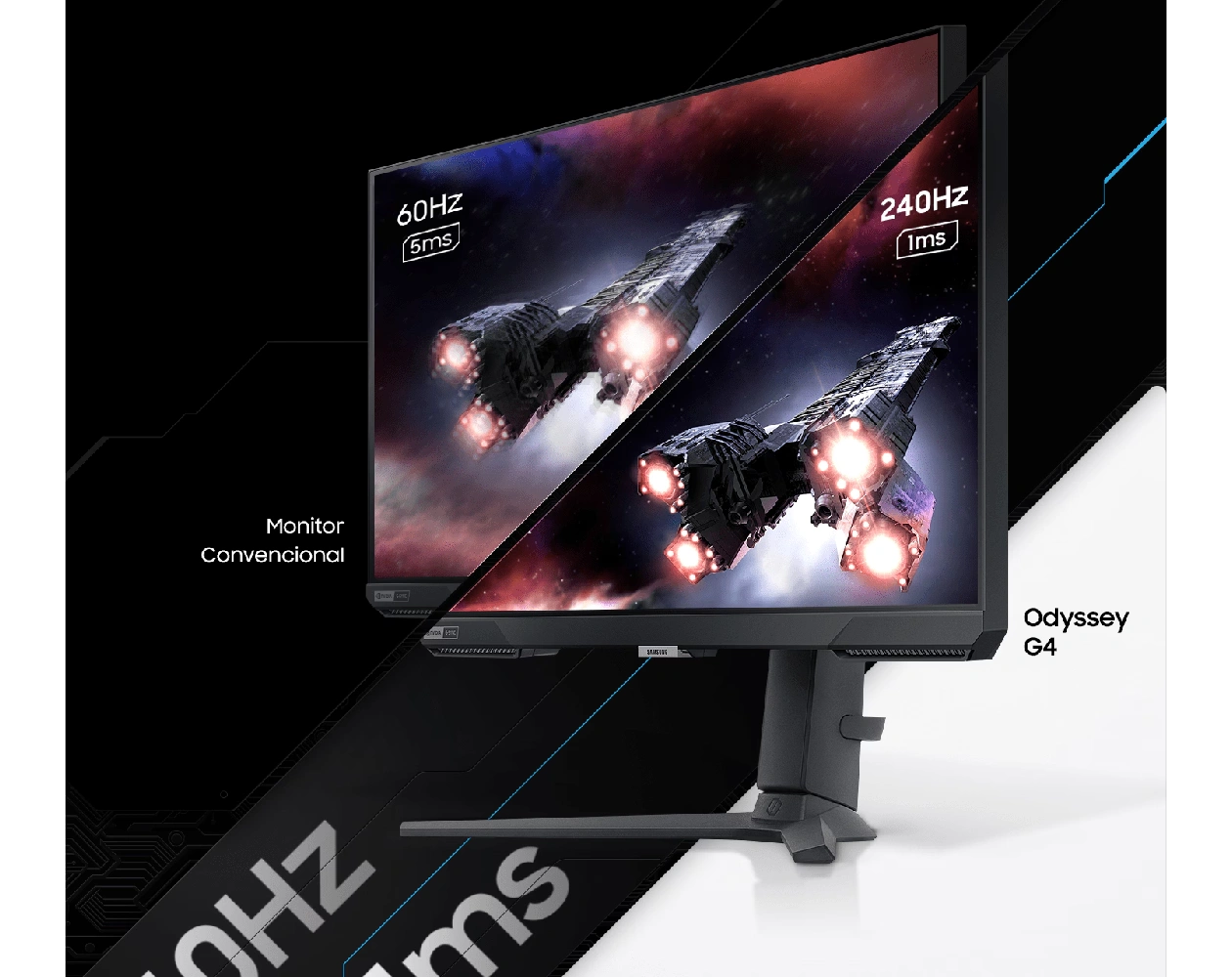 Velocidade de 240Hz e 1ms do monitor Odyssey G4 (parte superior)