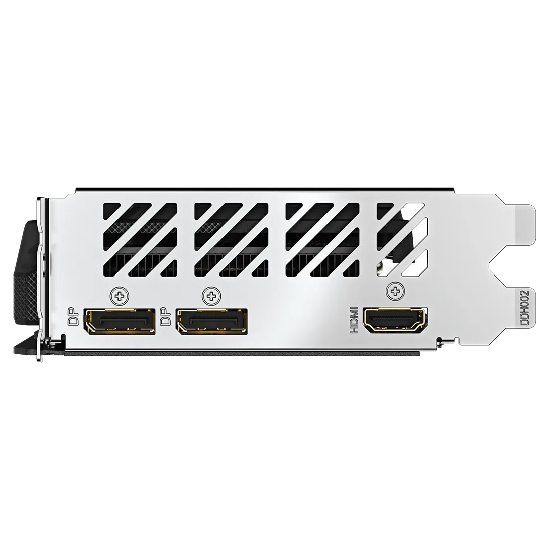 Painel traseiro de conexões da placa RX 9050 com portas DisplayPort e HDMI