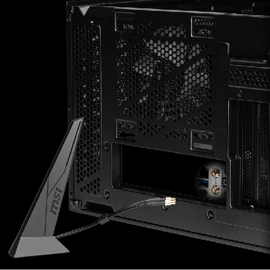 Antena externa Wi-Fi 7 com base magnética da MSI conectada ao painel traseiro